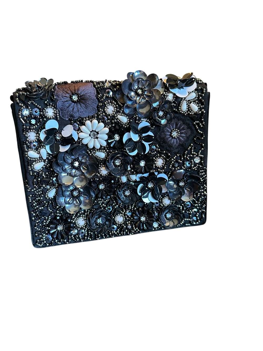 Embellished Black Floral Evening Crossbody Clutch